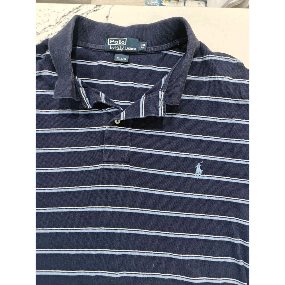 Ralph Lauren Polo Shirt 2XB 2XL XXL 2X Big Blue Stripe Preppy Mens
